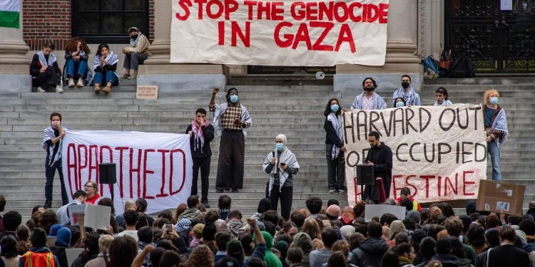 Estudantes substituem bandeira dos EUA pela da Palestina em Harvard